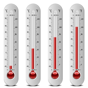 four white thermometers